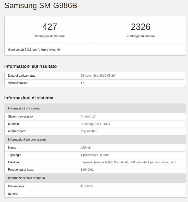 Samsung Galaxy S11 5G benchmark