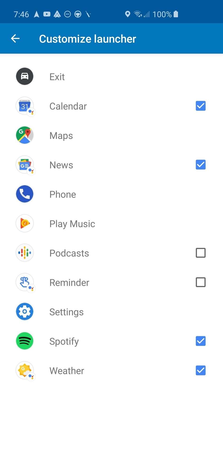 Android Auto app drawer