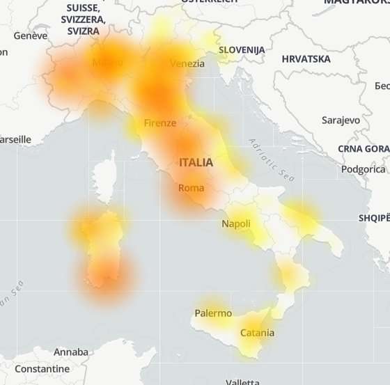 Tiscali, problemi segnalati in tutta Italia (mappa DownDetector)