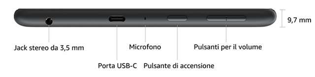 Amazon Fire HD 8: pulsanti, jack e USB-C