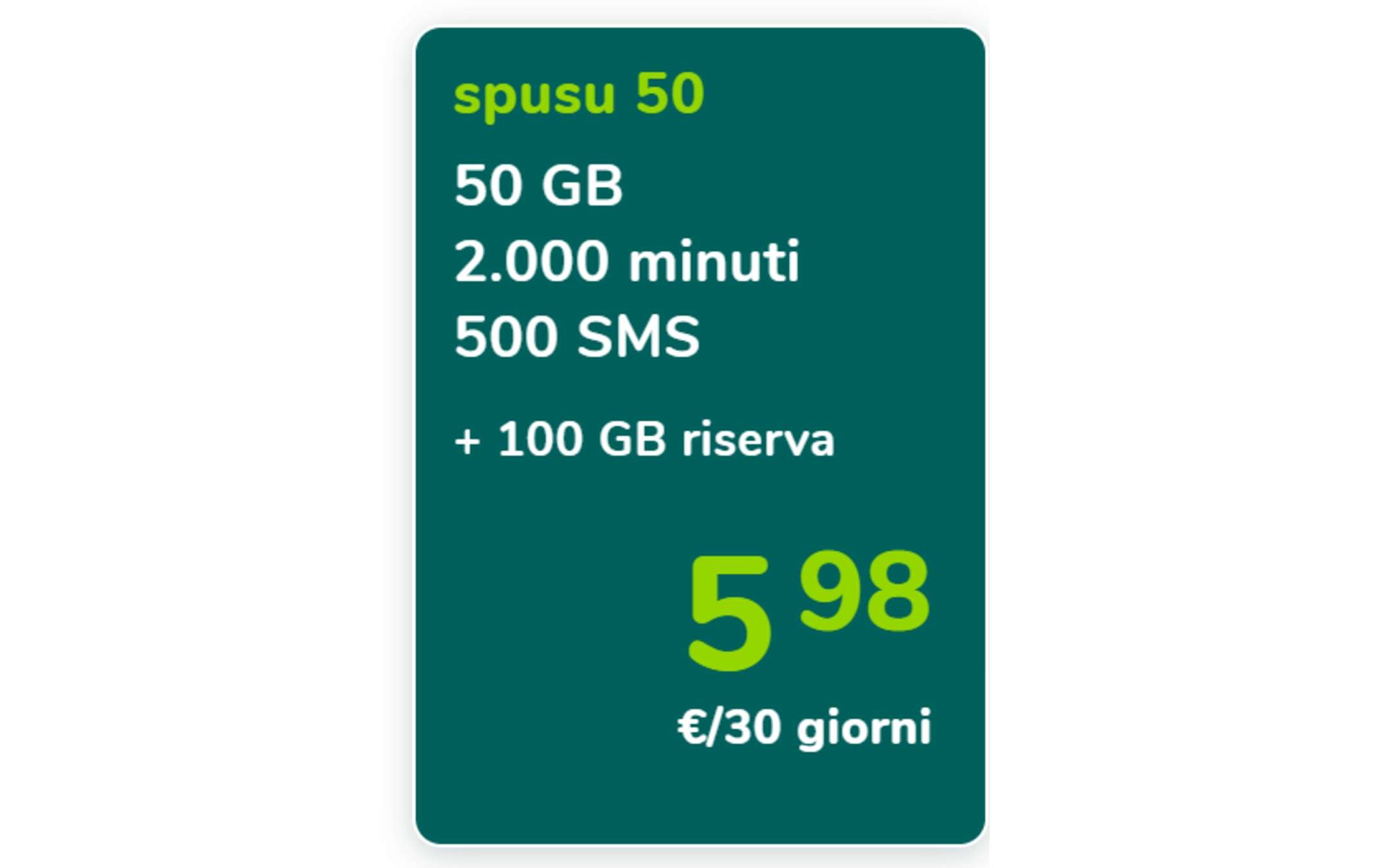 Spusu 50: promo con 150GB a meno di 6€ al mese