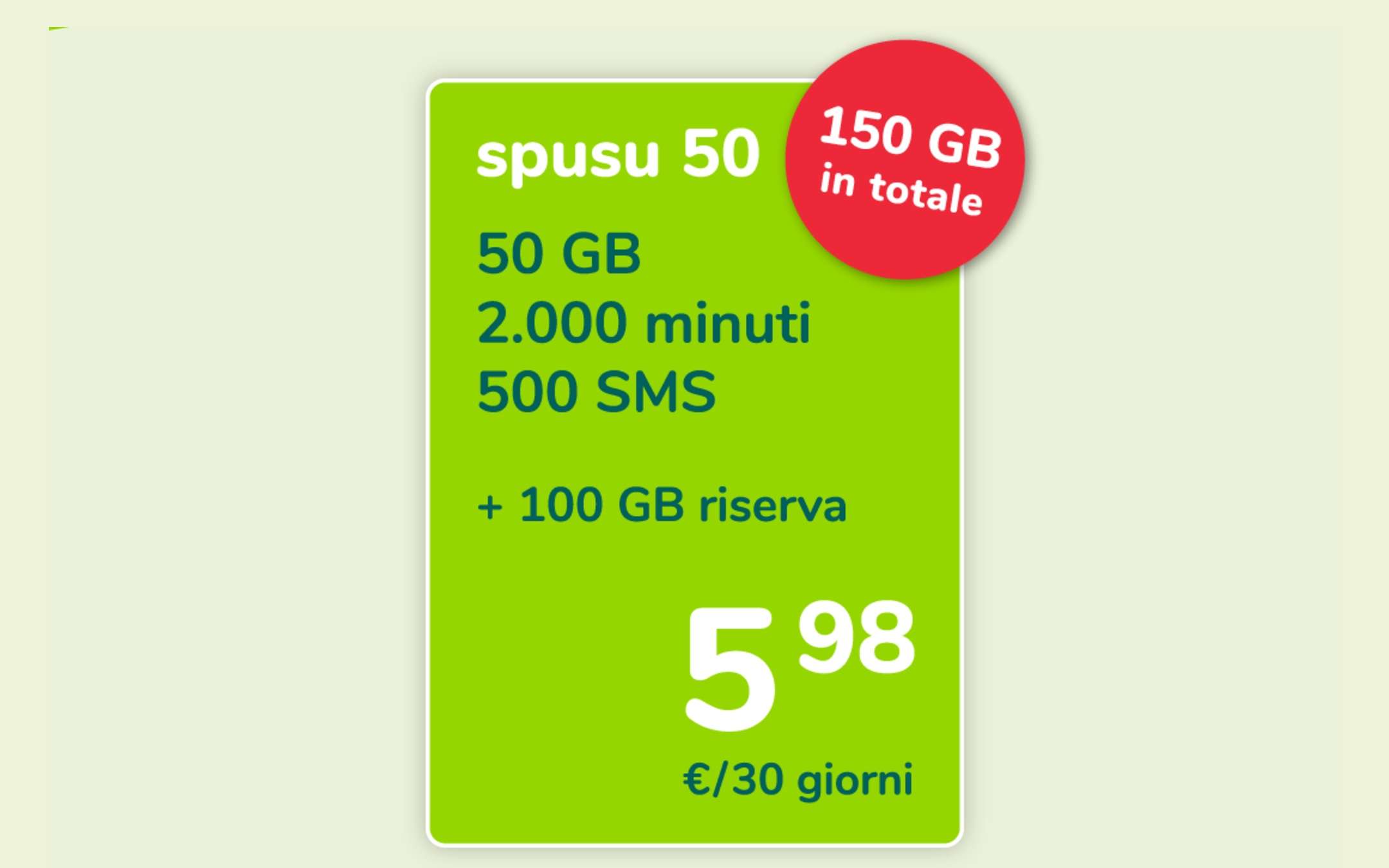 Offerta Spusu 50: 150 Giga a soli 5,98 euro