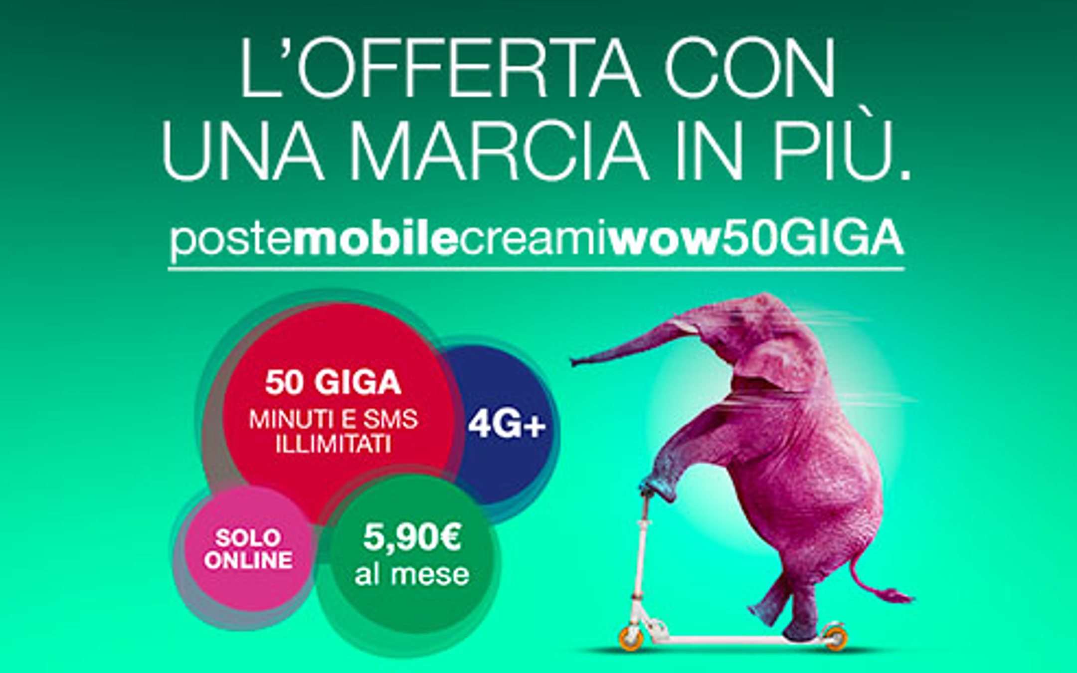 PosteMobile: Promo Creami con 50GB a 5,90€