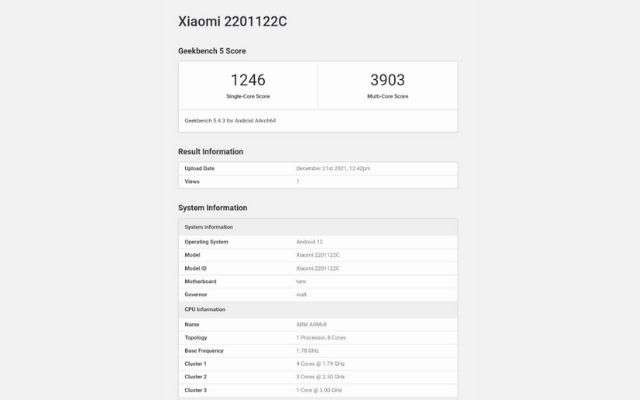 Xiaomi 12 Pro geekbench