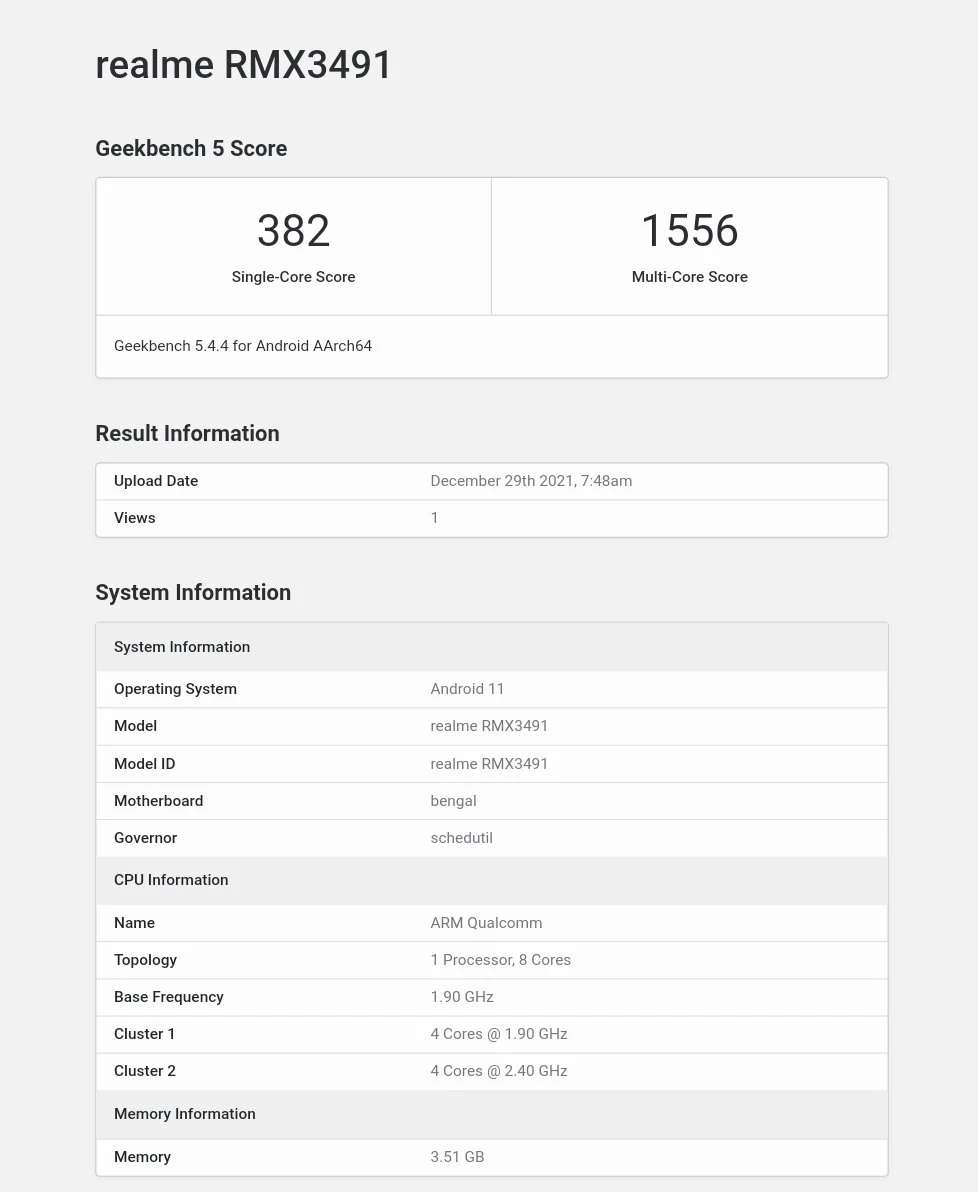 realme 9i geekbench