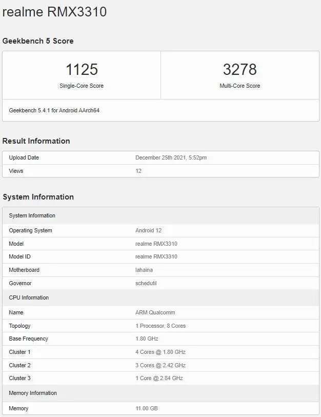 realme gt 2 geekbench specifiche