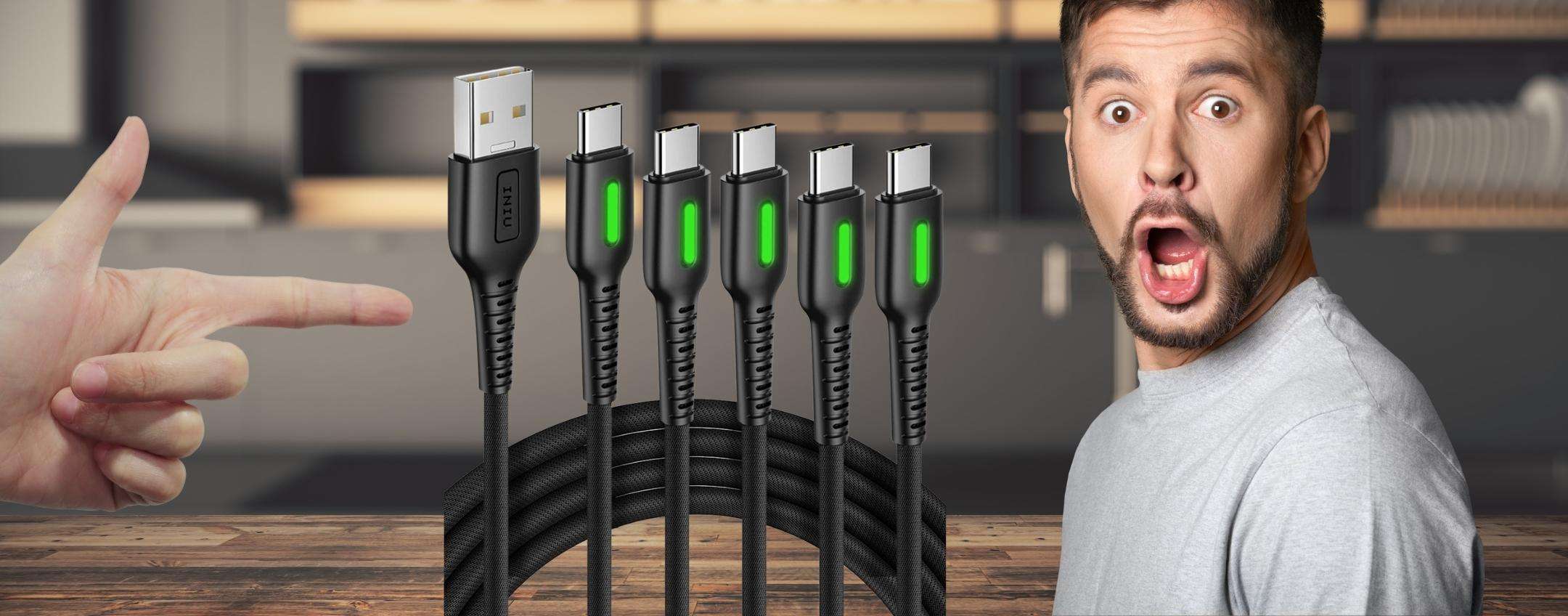 5 cavi USB Type C in OFFERTA LAMPO che caricano VELOCISSIMO