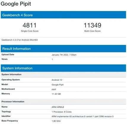 google pixel fold pipit geekbench