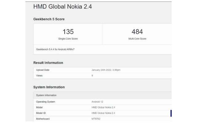 nokia 2.4 android 12 geekbench