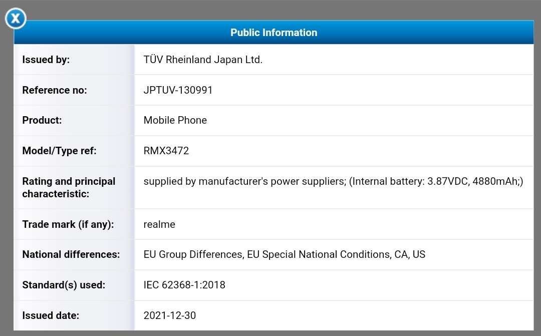 realme 9 pro batteria tuv certificazione