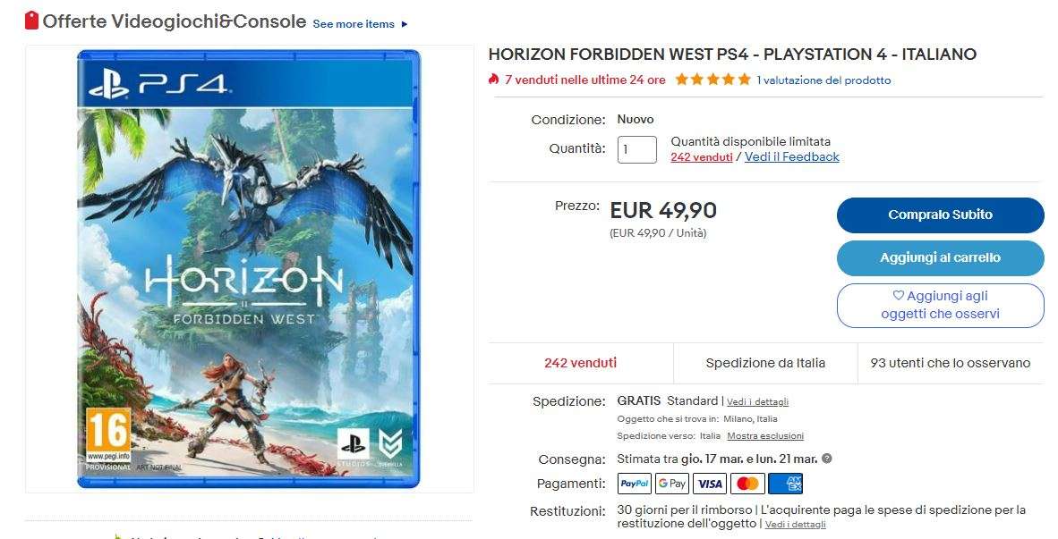 Horizon Forbidden West offerta ebay