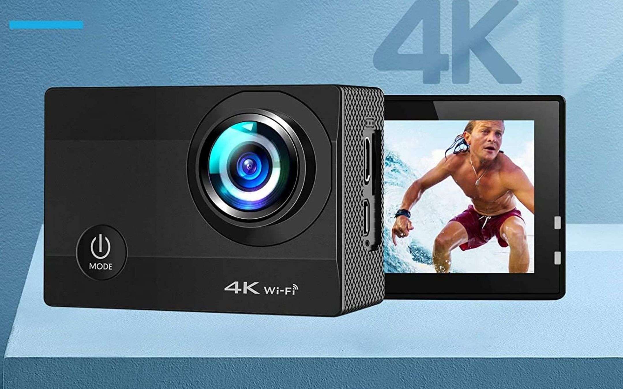 Action cam 4K con display, 2 batterie e accessori a 33€: PREZZACCIO