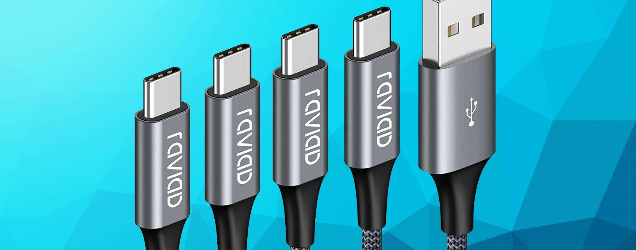 4 cavi USB C a soli 8€ su Amazon: supportano anche il trasferimento