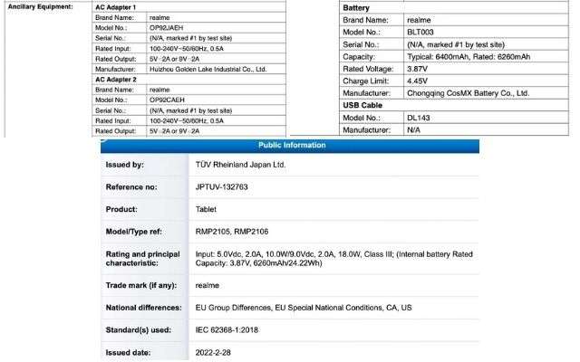 realme pad mini batteria ricarica rapida certificazione fcc leak