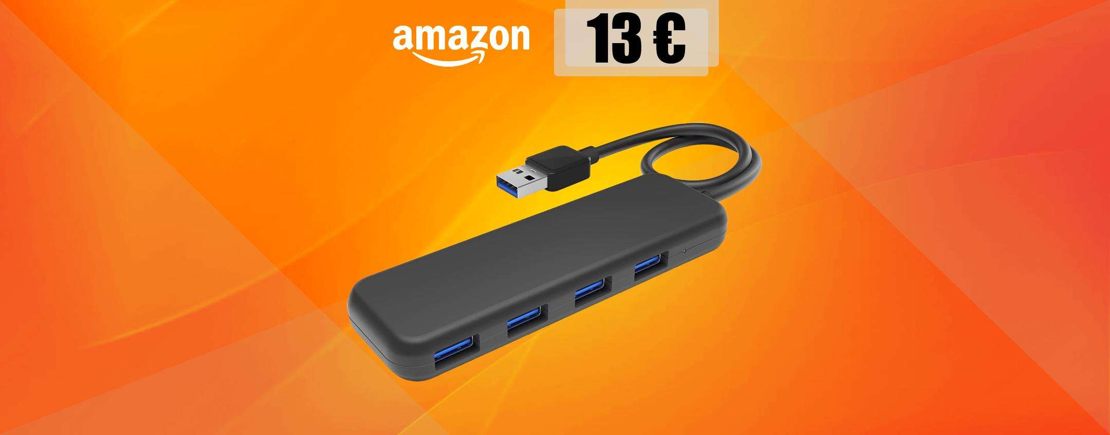 Hub USB a 4 porte per collegare TUTTO quello che ti serve: solo 13€