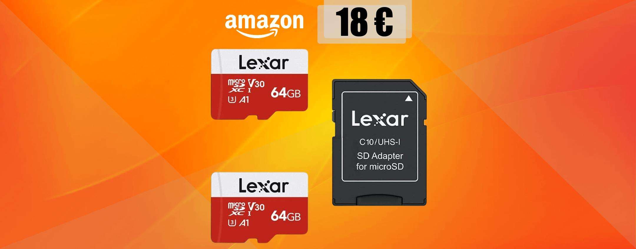 2 microSD 64GB con adattatore ad appena 18€: vera OCCASIONE