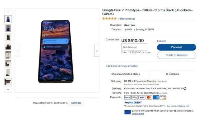 google pixel 7 prototipo ebay