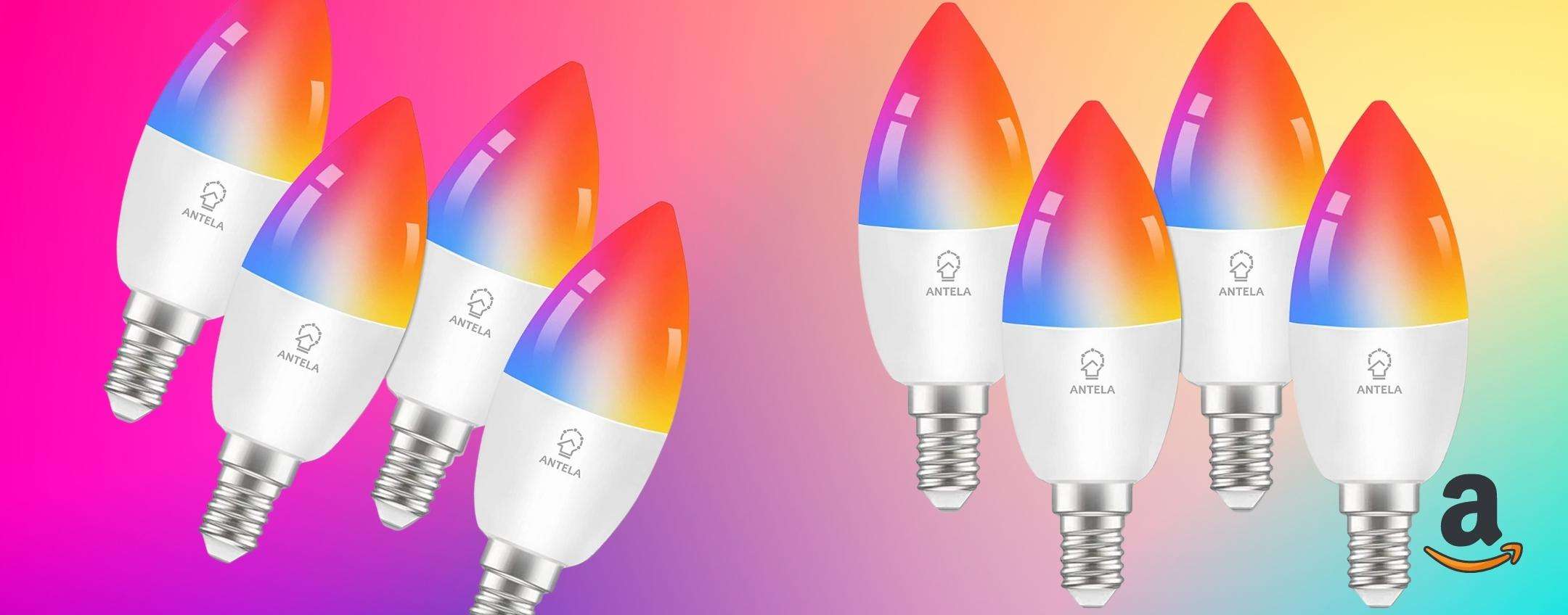 Lampadine smart E14: multicolor, gestione con Alexa e Google (4 pezzi)