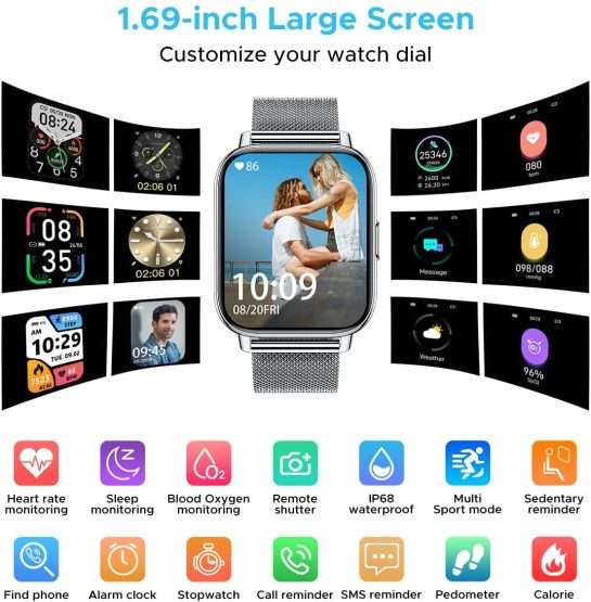 SMARTWATCH IP68 WATER RESISTANT TRACKING SPORT DOPPIO CINTURINO / NERO