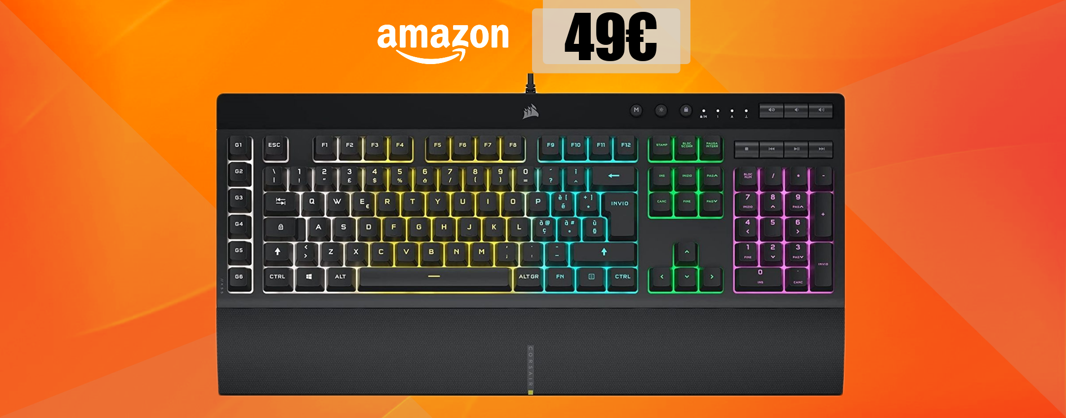 Tastiera GAMING Corsair, retroilluminata ed impermeabile: solo 49€