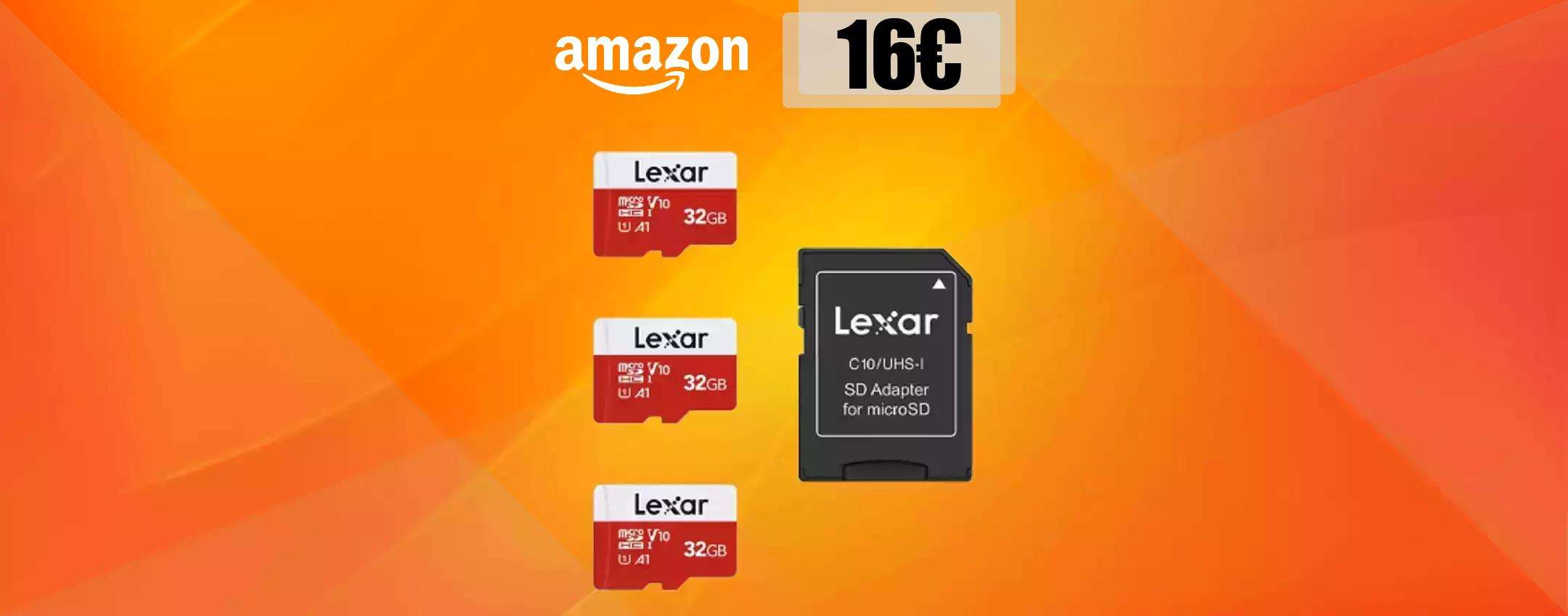 Non una, non due... ben TRE microSD 32GB con adattatore a soli 16€