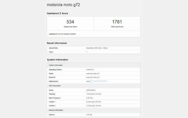 moto g72 geekbench