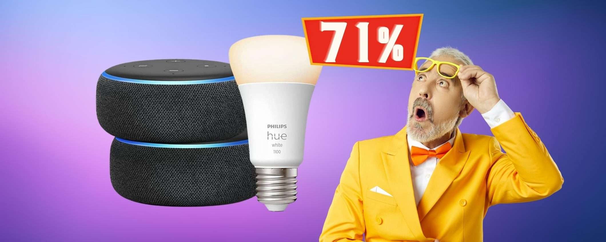 Casa intelligente con 2 Echo Dot e una lampadina smart al 71%