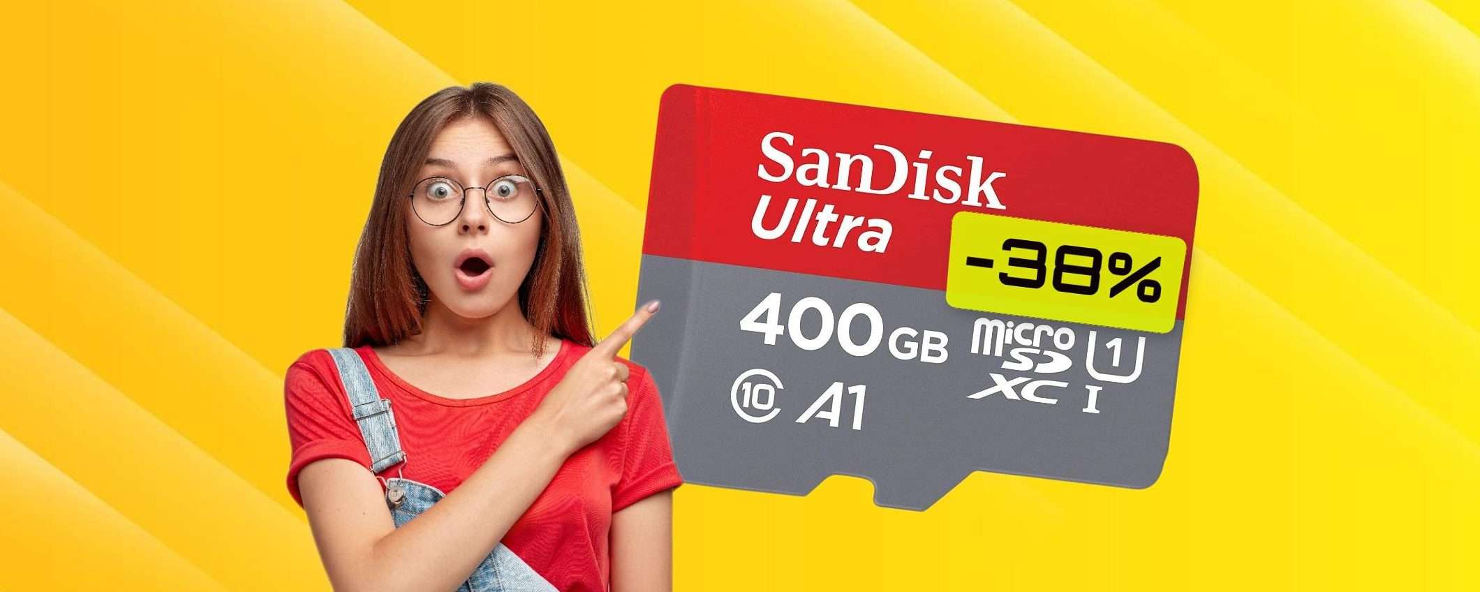 MicroSD SanDisk 400GB: lo SCONTO del 38% abbatte il prezzo (58€)