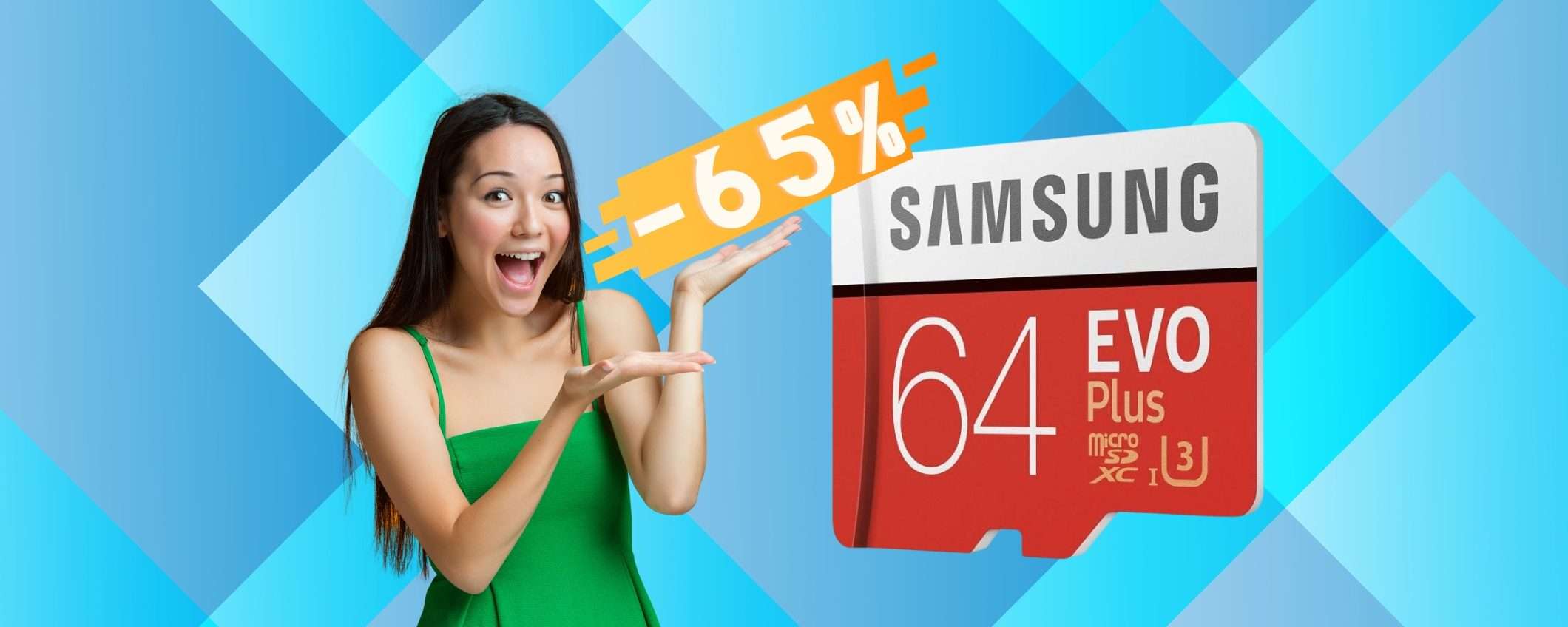 MicroSD Samsung da 64GB a prezzo SGRETOLATO -65%