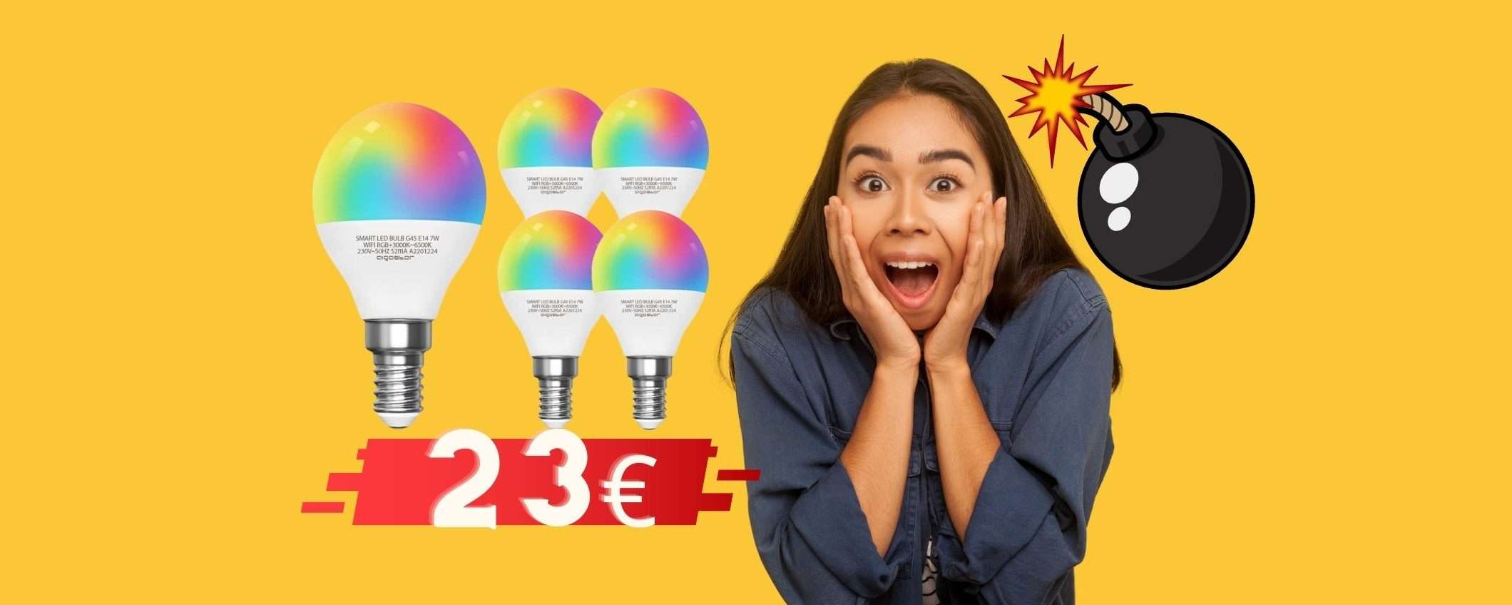 5 lampadine smart colorate a meno di 24€, offerta BOMBA di Amazon