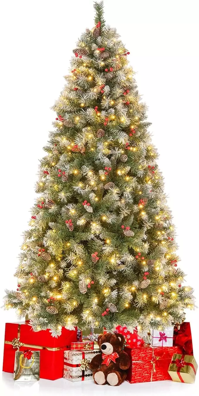 COSTWAY Albero di Natale Pre-Illuminato 150/195 cm