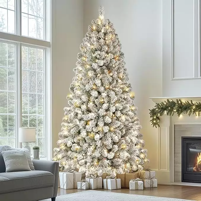 Shareconn 180cm Albero di Natale con Luci Incorporate Led Bianco Caldo Innevato