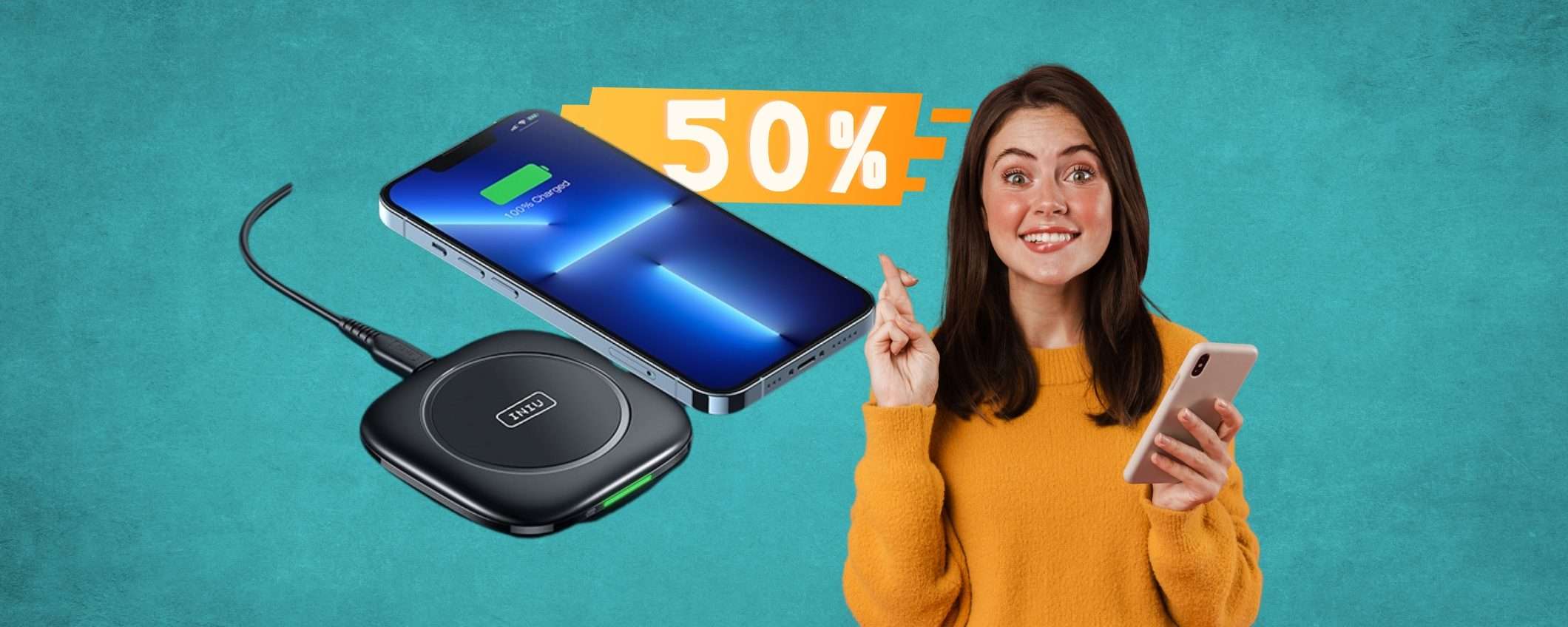 Caricatore wireless e i fastidiosi cavi spariscono, SCONTO de 50%