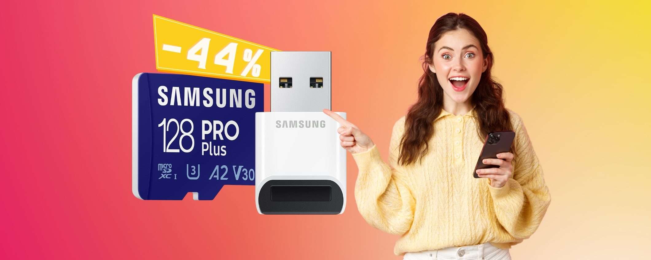 Samsung: microSD da 128Gb più adattatore USB a MENO di 25€