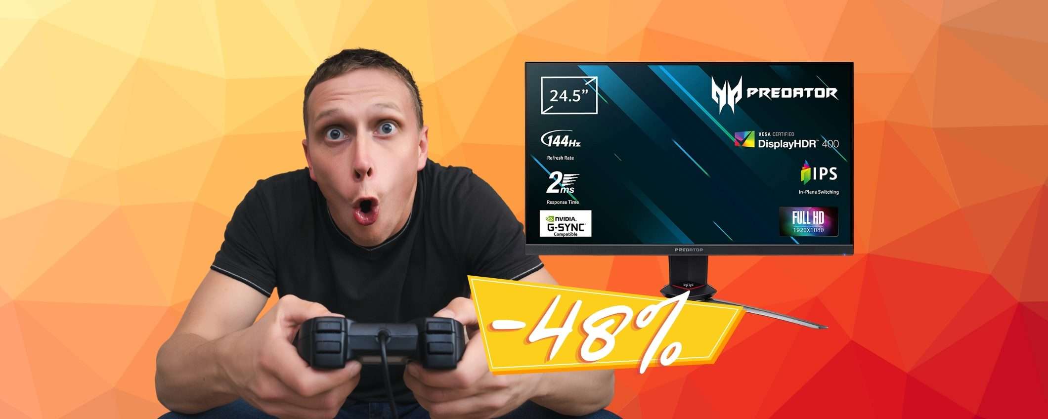 Acer Predator: monitor gaming da 24,5 pollici FHD a prezzo WOW (-48%)