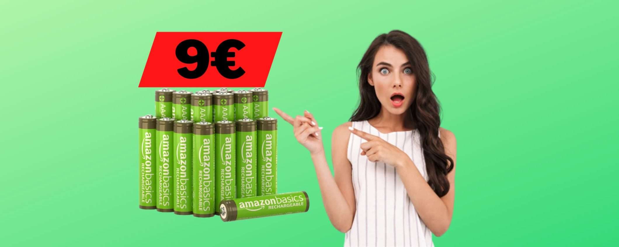 16 batterie ricaricabili AAA Amazon Basics a meno di 10€ (-40%)