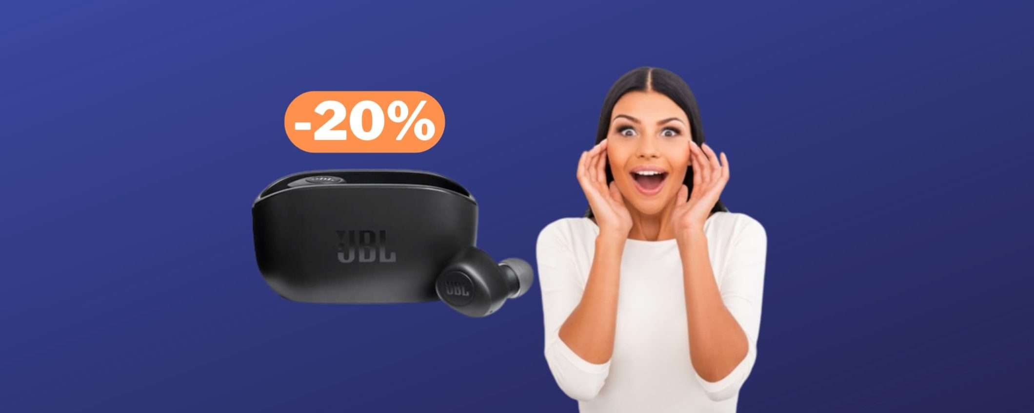 JBL Wave 100: cuffie TWS con riproduzione fino a 20 ore a meno di 40€ (-20%)