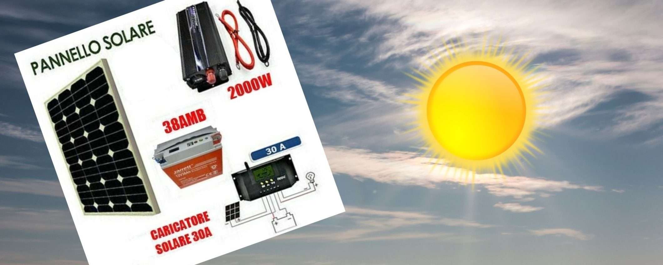 Kit fotovoltaico con accumulo e inverter 2000W a prezzo PICCOLISSIMO (155€)