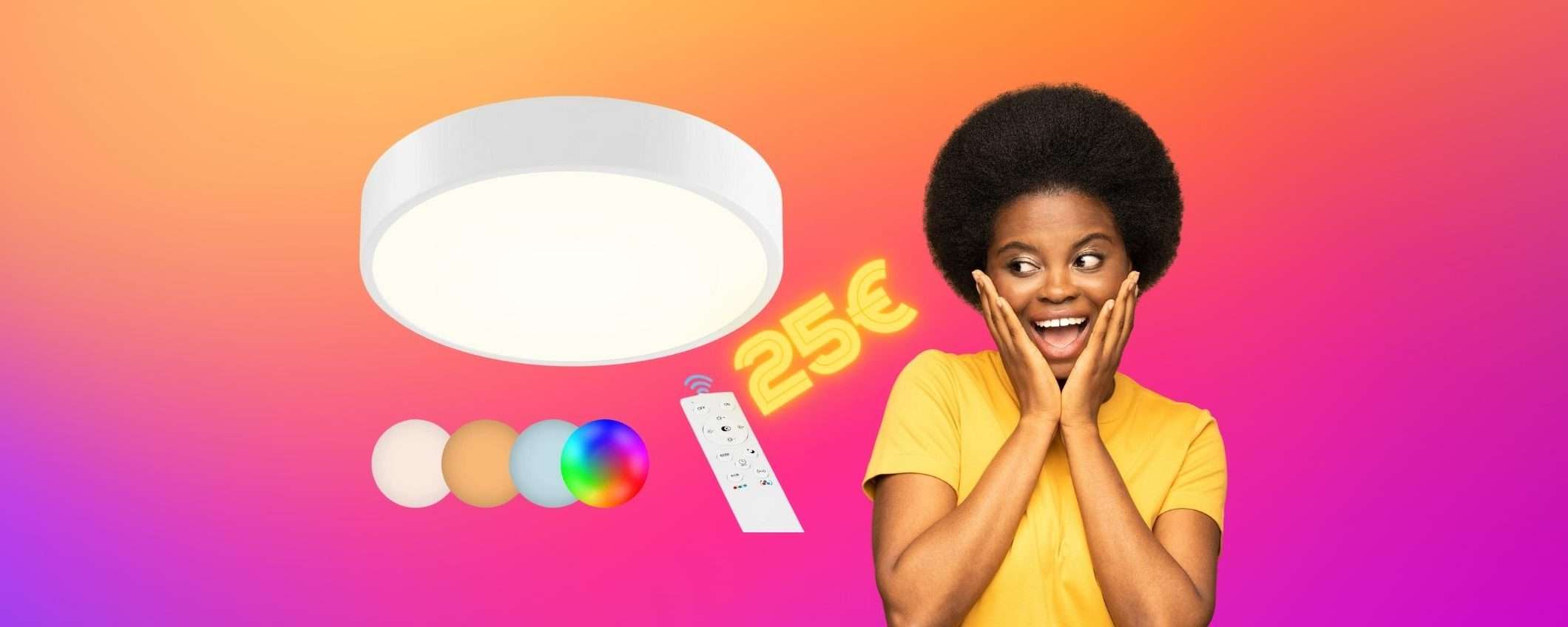 Plafoniera LED multicolor con telecomando in DOPPIO SCONTO a 25€