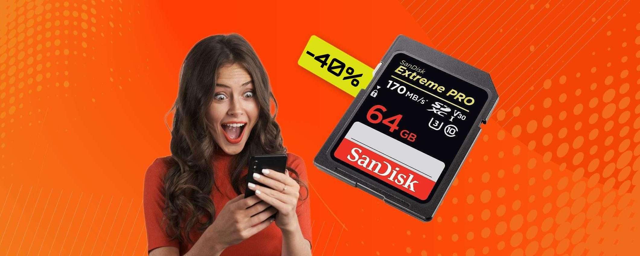 Scheda SD 64GB: solo 26€ per questo concentrato di spazio e velocità