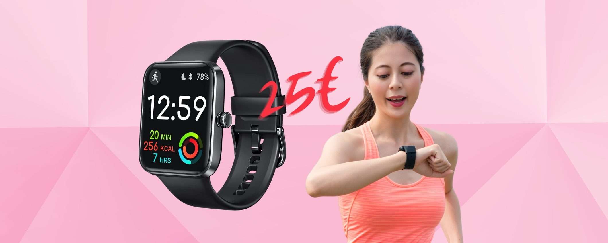 Smartwatch fitness con 20 giorni di autonomia e resistente all'acqua a 25€