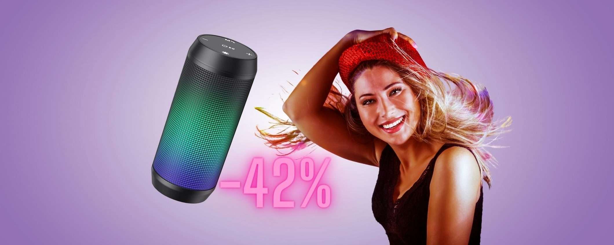 Speaker Bluetooth portatile con LED colorati al 42%