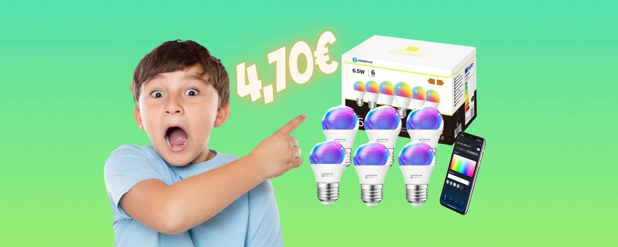 Spunta il COUPON del 40% e fai tue 6 lampadine smart a 4,70€ l'una