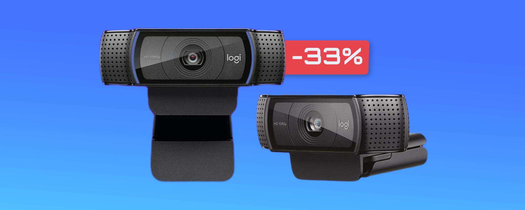 Webcam Logitech pieghevole, con 2 microfoni ed autofocus: solo 69€