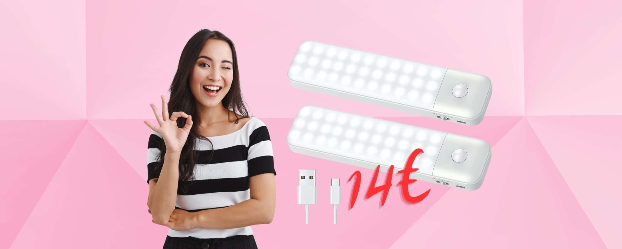 2 lampade LED portatili con sensore di movimento a 14€, FOLLIA Amazon