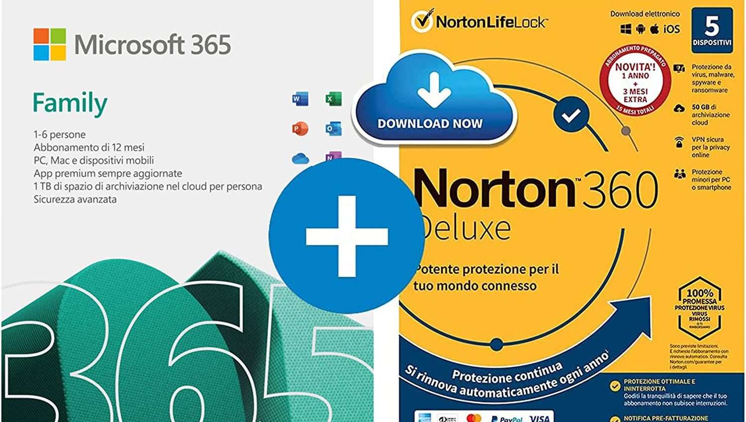 Microsoft 365 Family e Norton 360 Deluxe: bundle di 15 mesi scontato del 69%