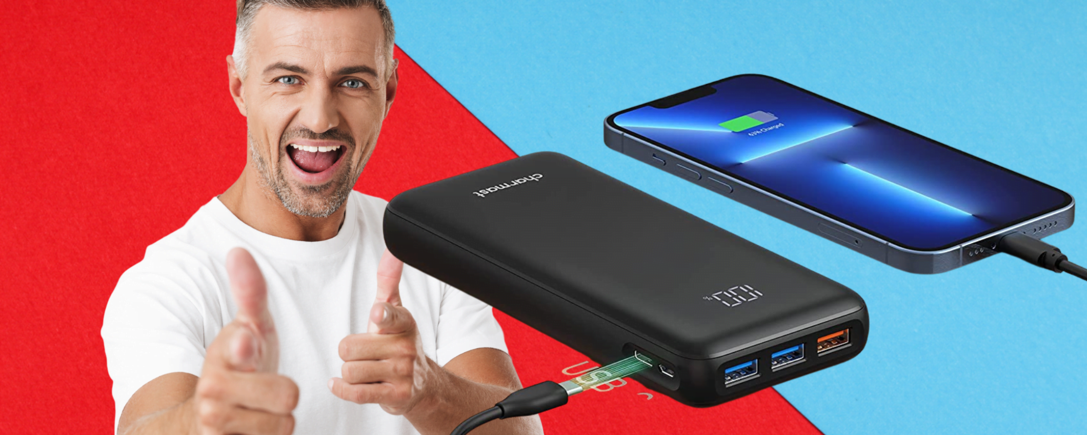 Power Bank portatile 4 uscite: DOPPIO sconto su Amazon con COUPON