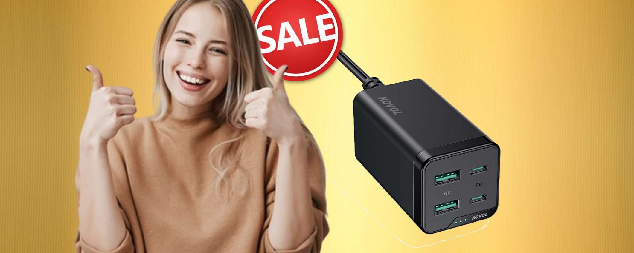 Caricatore USB 4 porte da 65W: prezzo imperdibile su Amazon