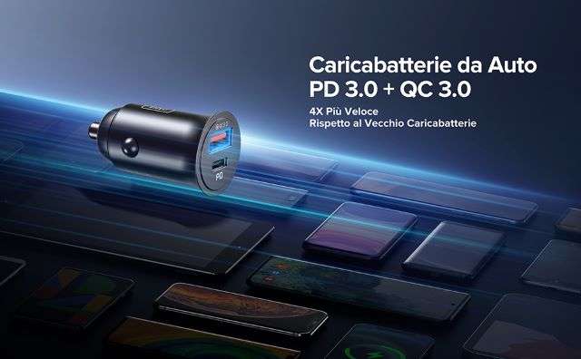 INIU Caricatore Auto, Ricarica rapida Caricabatterie Auto USB C