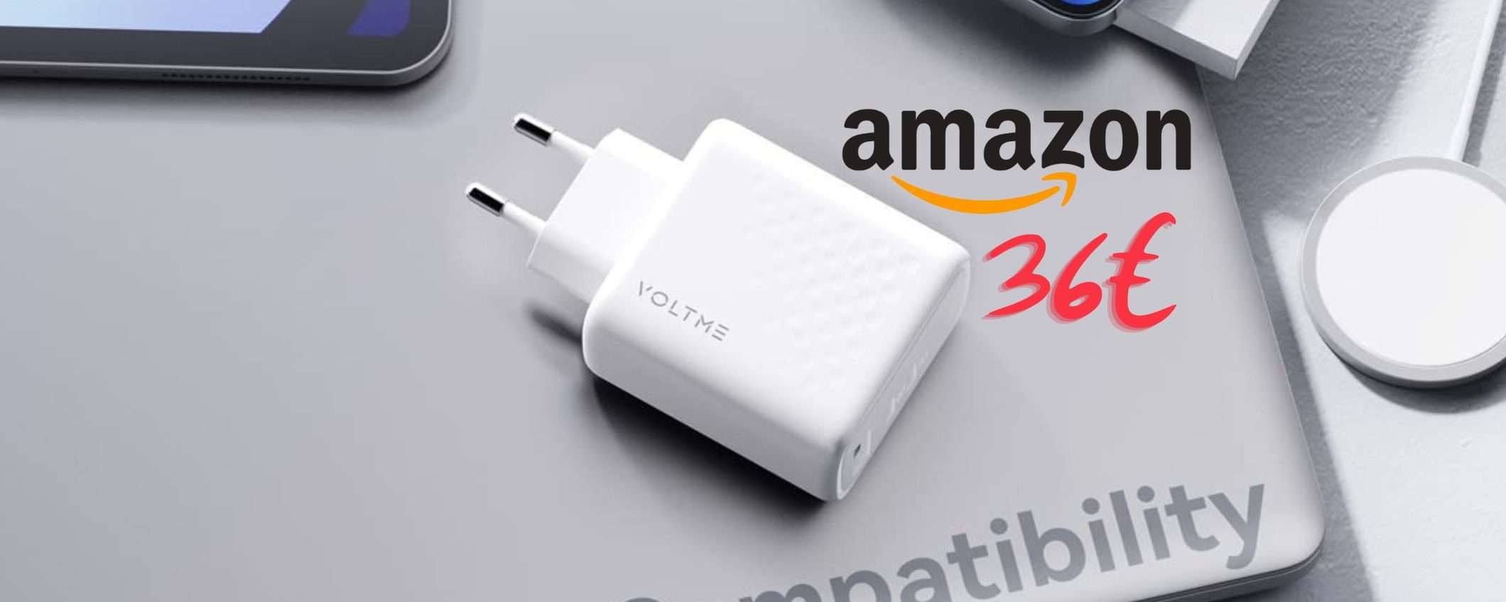 Caricatore USB da 65W: con soli 36€ carichi anche il portatile (Amazon)